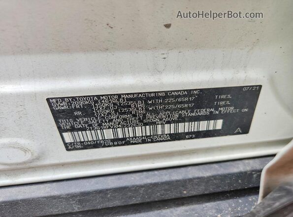 2T3G1RFVXMC232630 2021 TOYOTA RAV4 White Vista de la etiqueta del VIN