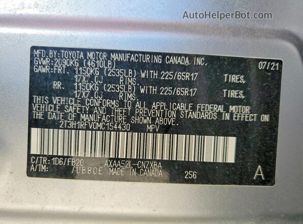 2T3H1RFV0MC154430 2021 TOYOTA RAV4 Silver Vista interior de 360 grados