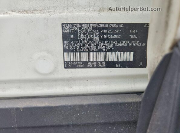2T3H1RFV0NC181970 2022 TOYOTA RAV4 White VIN կոդի պիտակի տեսք