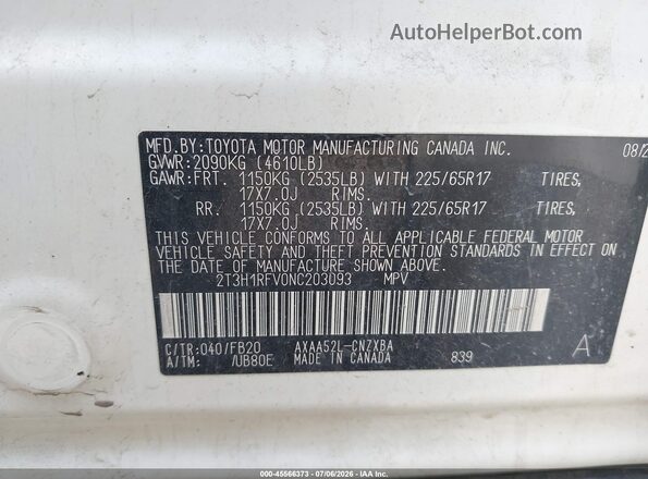 2T3H1RFV0NC203093 2022 TOYOTA RAV4 White ძრავის განყოფილების ხედი