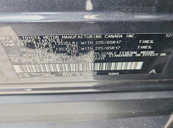 2T3H1RFV0SW443321 2025 TOYOTA RAV4 Серый Вид наклейки с VIN-кодом