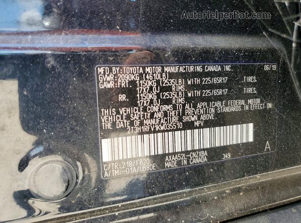 2T3H1RFV1KW035510 2019 TOYOTA RAV4 Black Вид наклейки з VIN-кодом