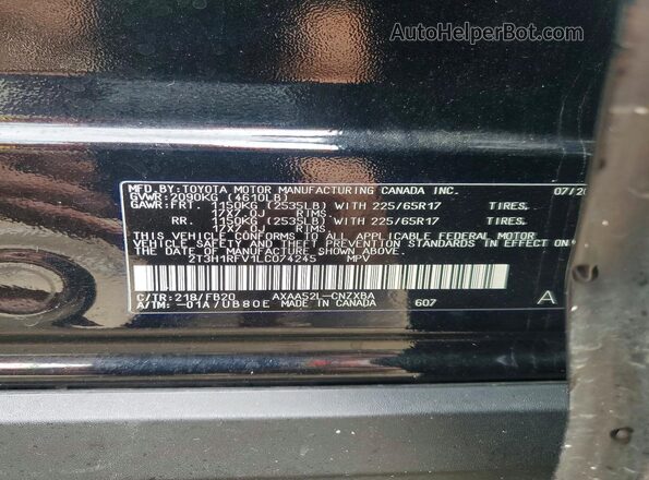 2T3H1RFV1LC074245 2020 TOYOTA RAV4 Black Вид наклейки з VIN-кодом