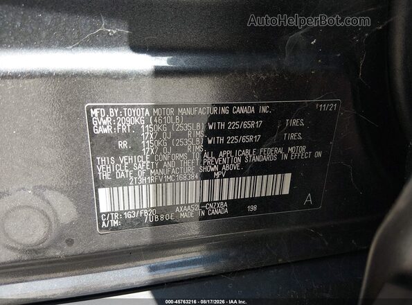 2T3H1RFV1MC168384 2021 TOYOTA RAV4 Gray Вид підкапотного простору