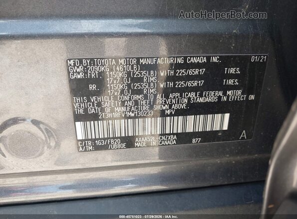 2T3H1RFV1MW130233 2021 TOYOTA RAV4 Gray Շարժիչի բաժամունքի տեսք