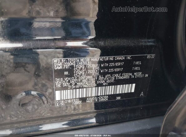 2T3H1RFV1NW203294 2022 TOYOTA RAV4 Black Շարժիչի բաժամունքի տեսք