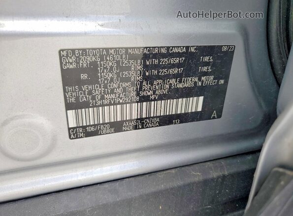 2T3H1RFV1PW292108 2023 TOYOTA RAV4 Silver Widok naklejki z numerem VIN