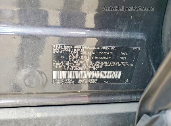 2T3H1RFV2KW042109 2019 TOYOTA RAV4 Charcoal Вид наклейки з VIN-кодом