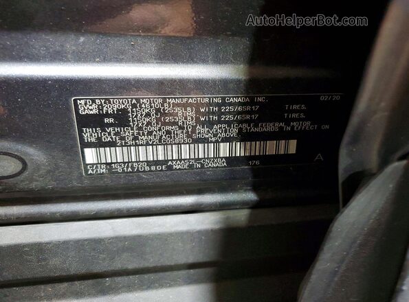 2T3H1RFV2LC058930 2020 TOYOTA RAV4 Gray Widok naklejki z numerem VIN