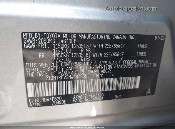 2T3H1RFV2NW187865 2022 TOYOTA RAV4 Серебряный Вид подкапотного пространства