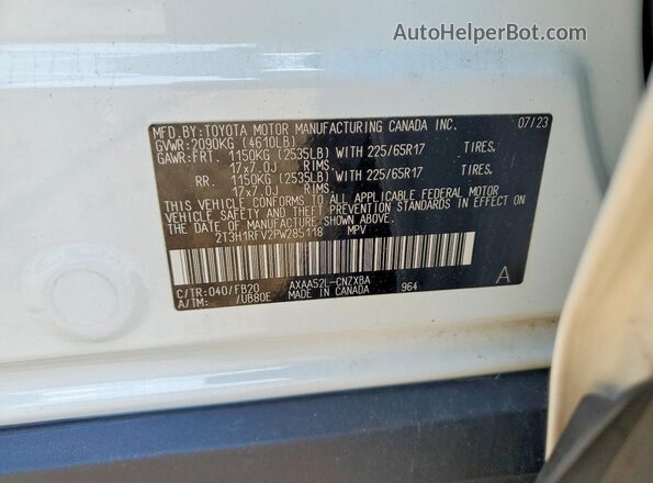 2T3H1RFV2PW285118 2023 TOYOTA RAV4 White Widok naklejki z numerem VIN
