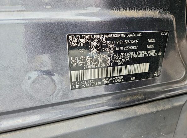 2T3H1RFV3LC048651 2020 TOYOTA RAV4 Gray Շարժիչի բաժամունքի տեսք