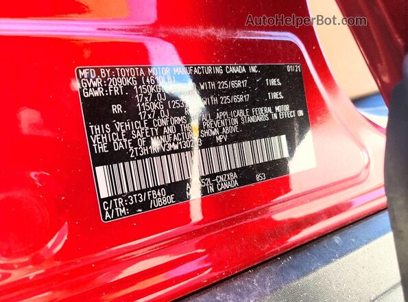 2T3H1RFV3MW130203 2021 TOYOTA RAV4 Red Widok wnętrza 360 stopni