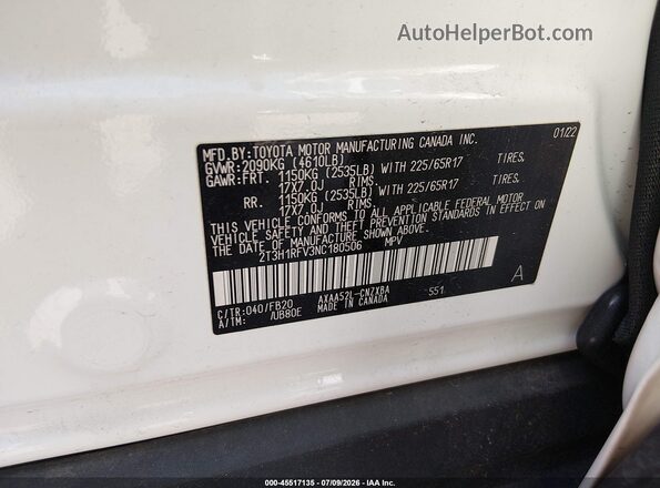 2T3H1RFV3NC180506 2022 TOYOTA RAV4 Белый Вид подкапотного пространства