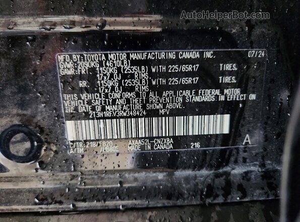 2T3H1RFV3RW348424 2024 TOYOTA RAV4 Black VIN კოდის სტიკერის ხედი