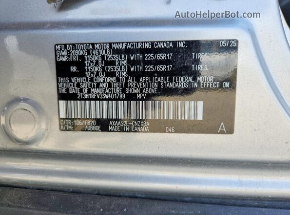 2T3H1RFV3SW401788 2025 TOYOTA RAV4 Silver Engine compartment view