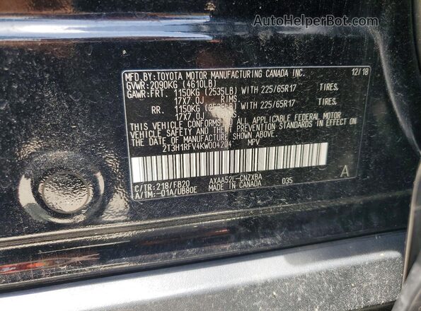 2T3H1RFV4KW004204 2019 TOYOTA RAV4 Black VIN sticker view