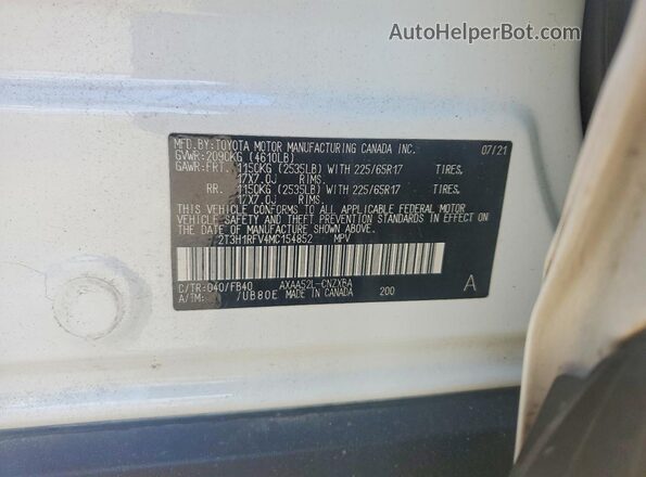 2T3H1RFV4MC154852 2021 TOYOTA RAV4 White Widok naklejki z numerem VIN
