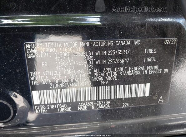 2T3H1RFV4NW190413 2022 TOYOTA RAV4 Черный Вид подкапотного пространства