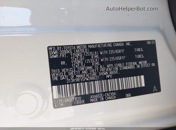 2T3H1RFV5PW288627 2023 TOYOTA RAV4 White Շարժիչի բաժամունքի տեսք