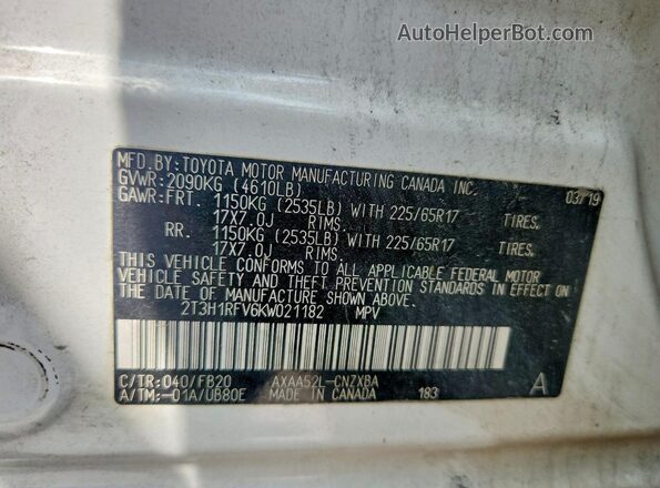 2T3H1RFV6KW021182 2019 TOYOTA RAV4 White Widok komory silnika
