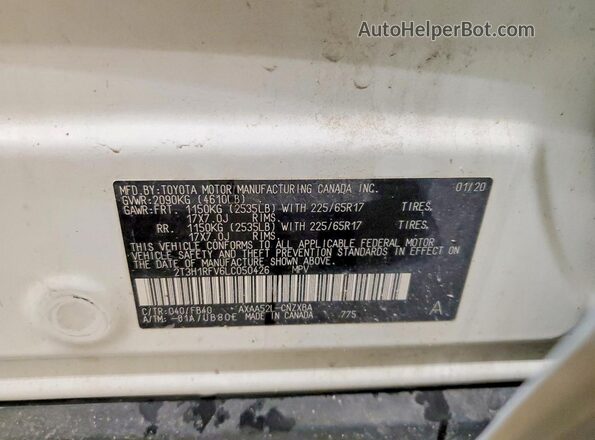 2T3H1RFV6LC050426 2020 TOYOTA RAV4 White Вид наклейки з VIN-кодом