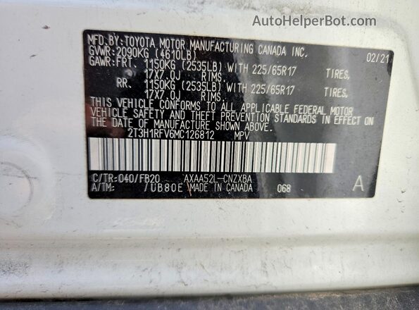 2T3H1RFV6MC126812 2021 TOYOTA RAV4 White Vista de la etiqueta del VIN