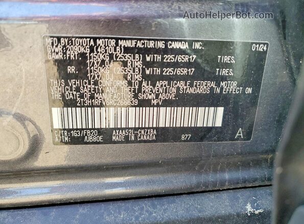 2T3H1RFV6RC266639 2024 TOYOTA RAV4 Gray VIN sticker view