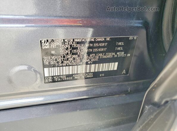 2T3H1RFV7KC001248 2019 TOYOTA RAV4 Charcoal VIN sticker view