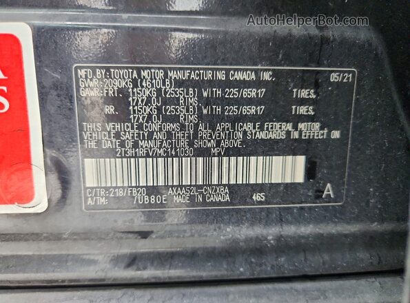 2T3H1RFV7MC141030 2021 TOYOTA RAV4 Black Շարժիչի բաժամունքի տեսք