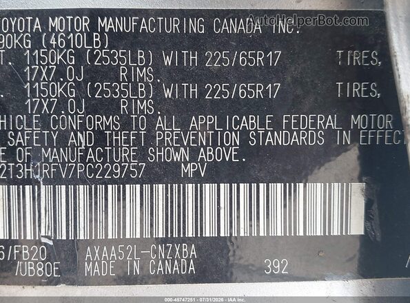 2T3H1RFV7PC229757 2023 TOYOTA RAV4 Silver Vista del compartimento del motor
