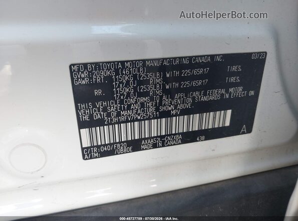 2T3H1RFV7PW257511 2023 TOYOTA RAV4 White ძრავის განყოფილების ხედი