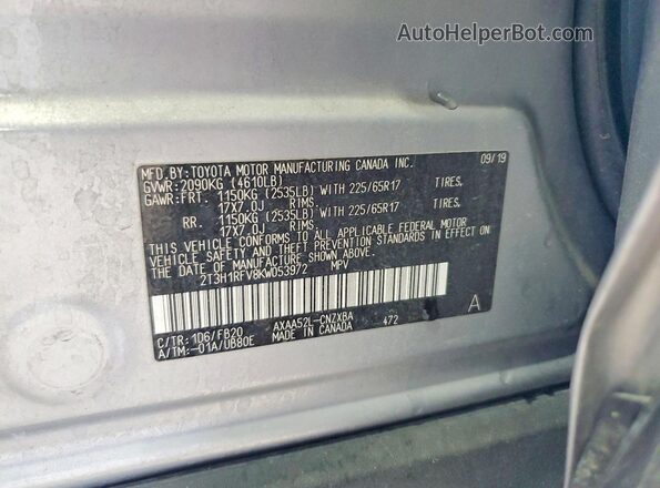 2T3H1RFV8KW053972 2019 TOYOTA RAV4 Silver Engine compartment view