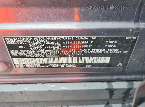 2T3H1RFV8LC033885 2020 TOYOTA RAV4 Gray VIN sticker view