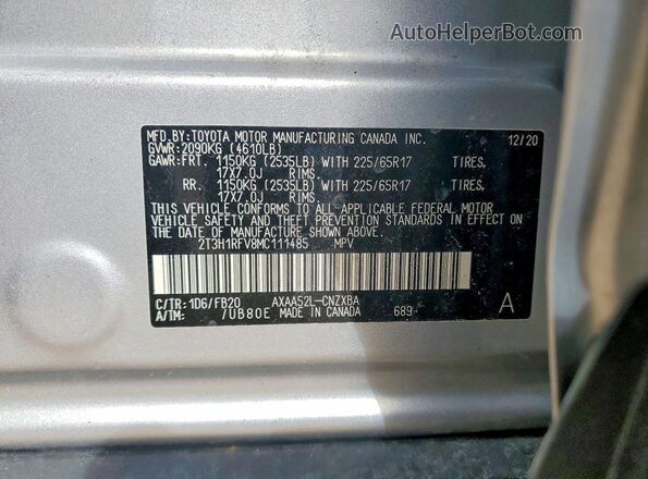 2T3H1RFV8MC111485 2021 TOYOTA RAV4 Silver Вид підкапотного простору