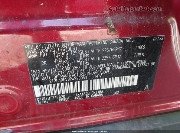 2T3H1RFV8PW283051 2023 TOYOTA RAV4 Red Շարժիչի բաժամունքի տեսք