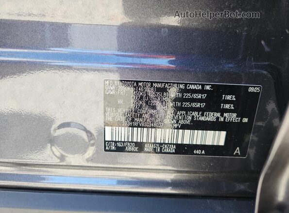 2T3H1RFV8SC348037 2025 TOYOTA RAV4 Gray VIN sticker view