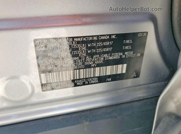2T3H1RFV9LC063493 2020 TOYOTA RAV4 Silver Панорамний вид салону 360°