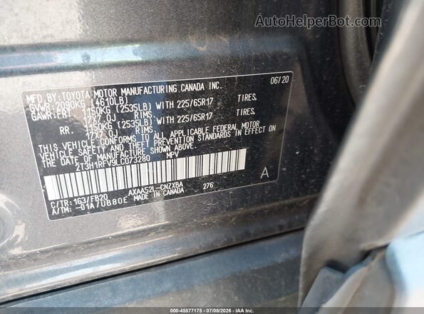 2T3H1RFV9LC073280 2020 TOYOTA RAV4 Gray ძრავის განყოფილების ხედი