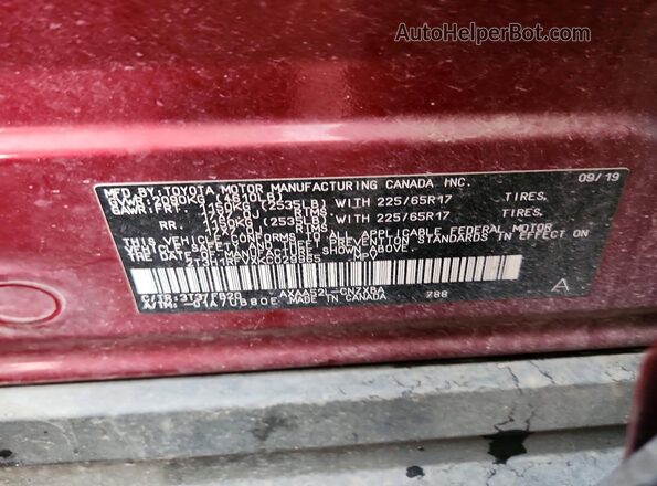 2T3H1RFVXKC029965 2019 TOYOTA RAV4 Red Vista de la etiqueta del VIN