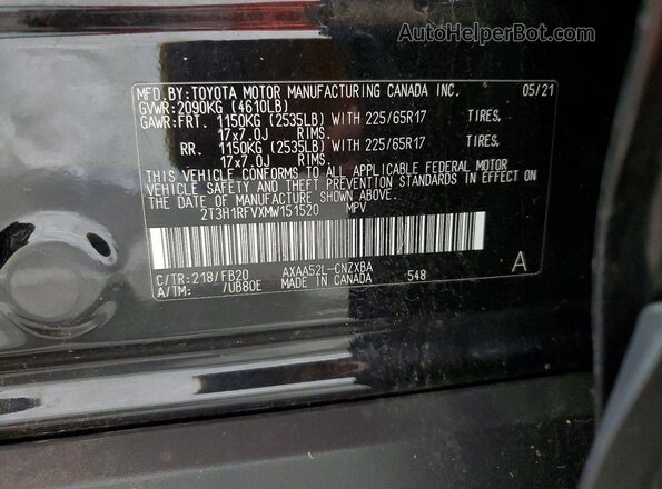 2T3H1RFVXMW151520 2021 TOYOTA RAV4 Black სალონის 360-გრადუსიანი ხედი