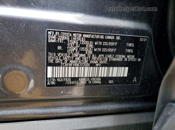2T3H1RFVXNC173309 2022 TOYOTA RAV4 Gray VIN sticker view