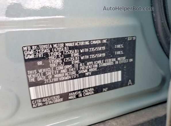 2T3J1RFV0KW041171 2019 TOYOTA RAV4 Green Widok naklejki z numerem VIN