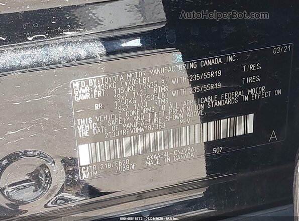 2T3J1RFV0MW187363 2021 TOYOTA RAV4 Black Engine compartment view