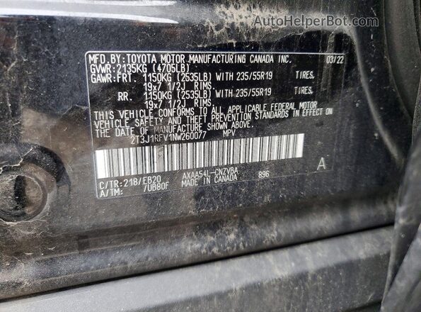 2T3J1RFV1NW260077 2022 TOYOTA RAV4 Черный Вид наклейки с VIN-кодом