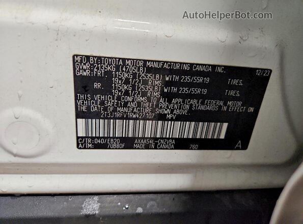 2T3J1RFV1RW427107 2024 TOYOTA RAV4 White Vista interior de 360 grados