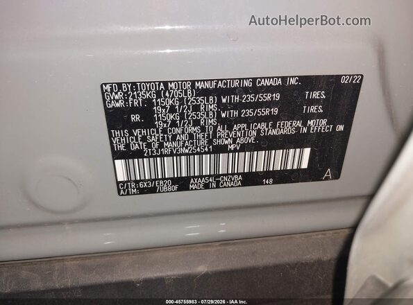 2T3J1RFV3NW254541 2022 TOYOTA RAV4 Green Widok komory silnika