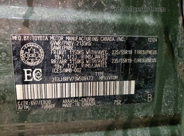 2T3J1RFV7SW508473 2025 TOYOTA RAV4 Green Widok wnętrza 360 stopni