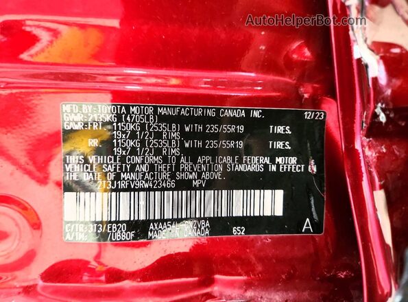2T3J1RFV9RW423466 2024 TOYOTA RAV4 Красный Вид наклейки с VIN-кодом