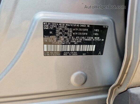 2T3JFREV1GW415118 2016 TOYOTA RAV4 Silver Вид наклейки з VIN-кодом